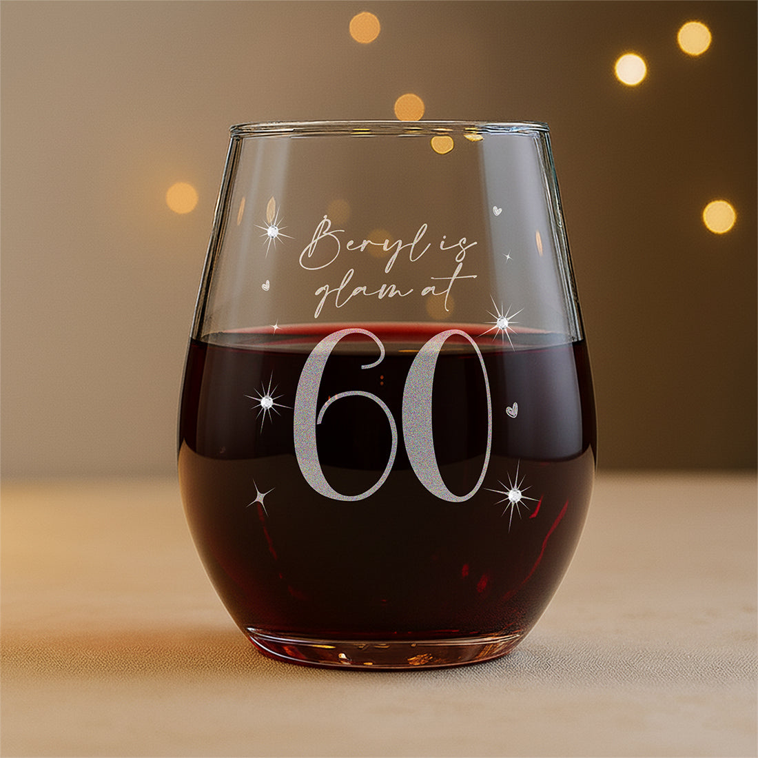 60th Birthday Diamante Crystal Embellished Stemless Glass and Birthstone Heart Gift Set