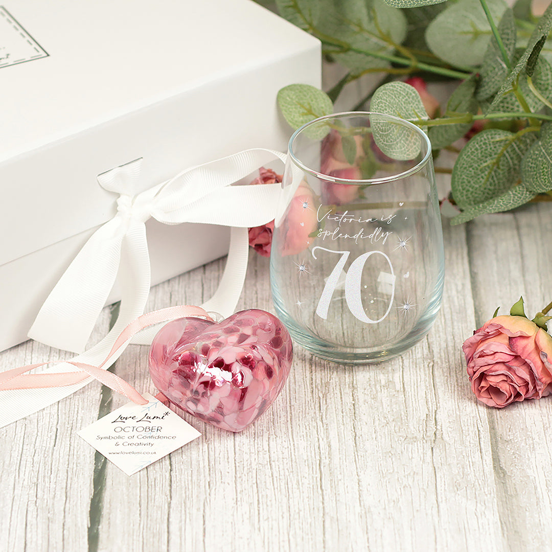 70th Birthday Diamante Crystal Embellished Stemless Glass