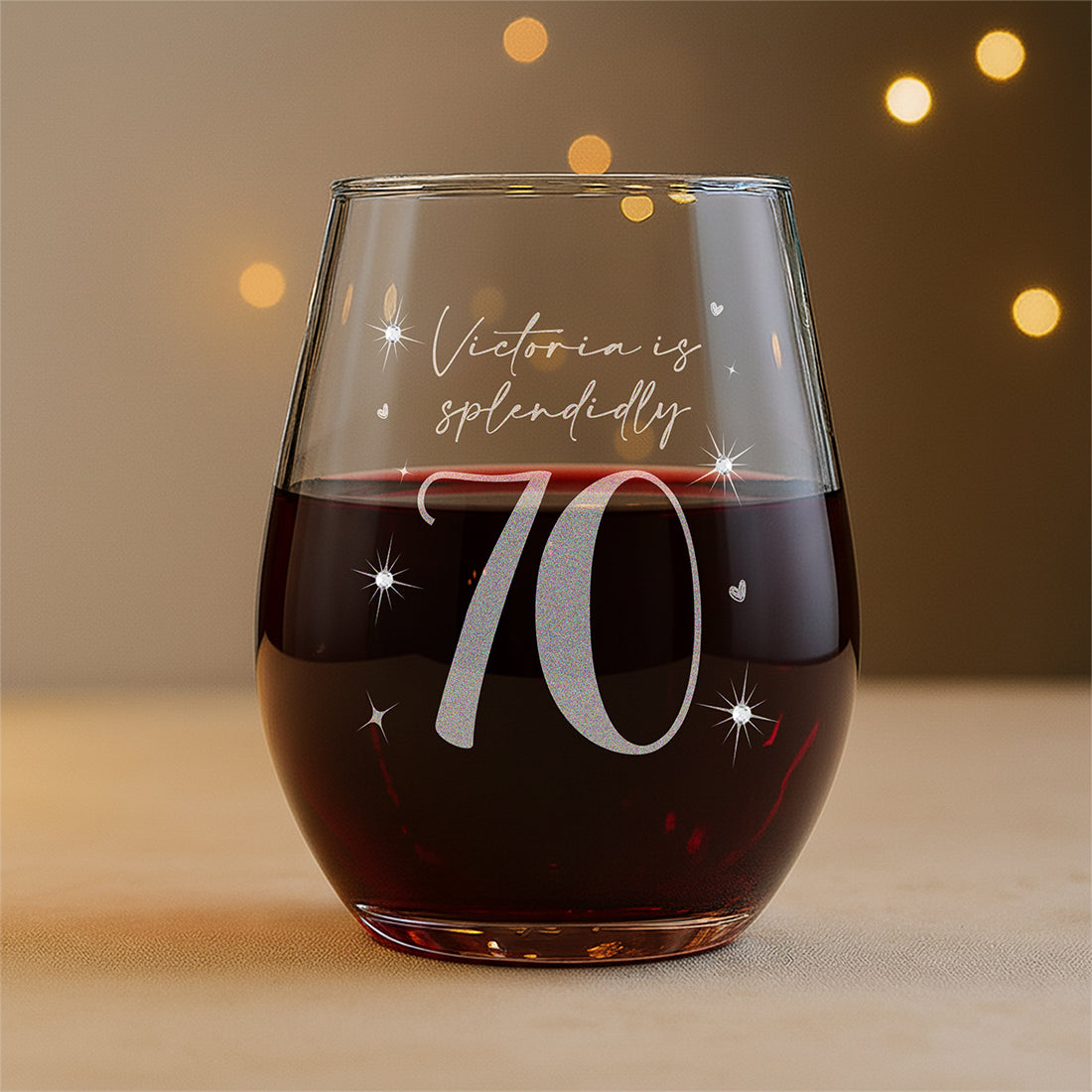 70th Birthday Diamante Crystal Embellished Stemless Glass and Birthstone Heart Gift Set