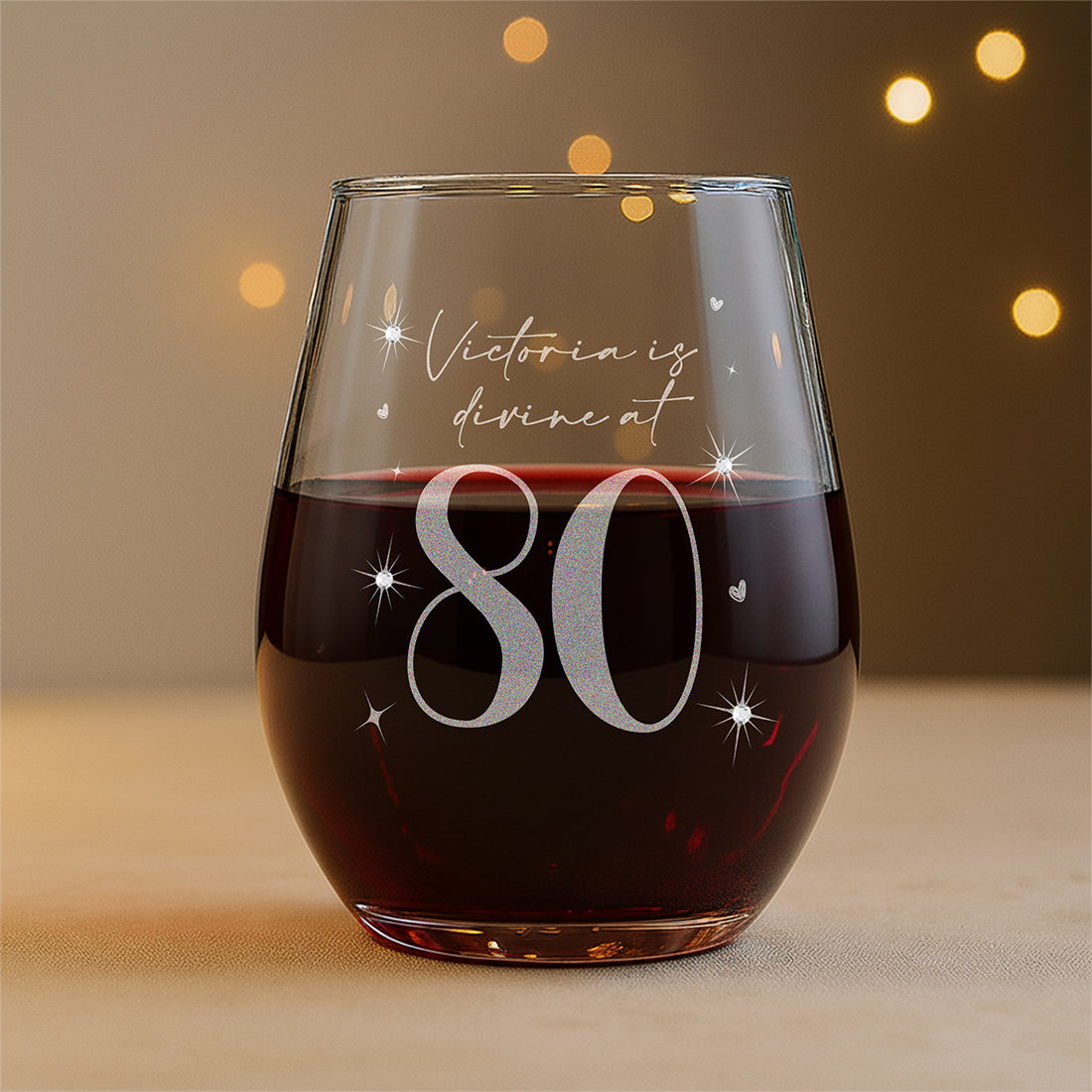 80th Birthday Diamante Crystal Embellished Stemless Glass and Birthstone Heart Gift Set