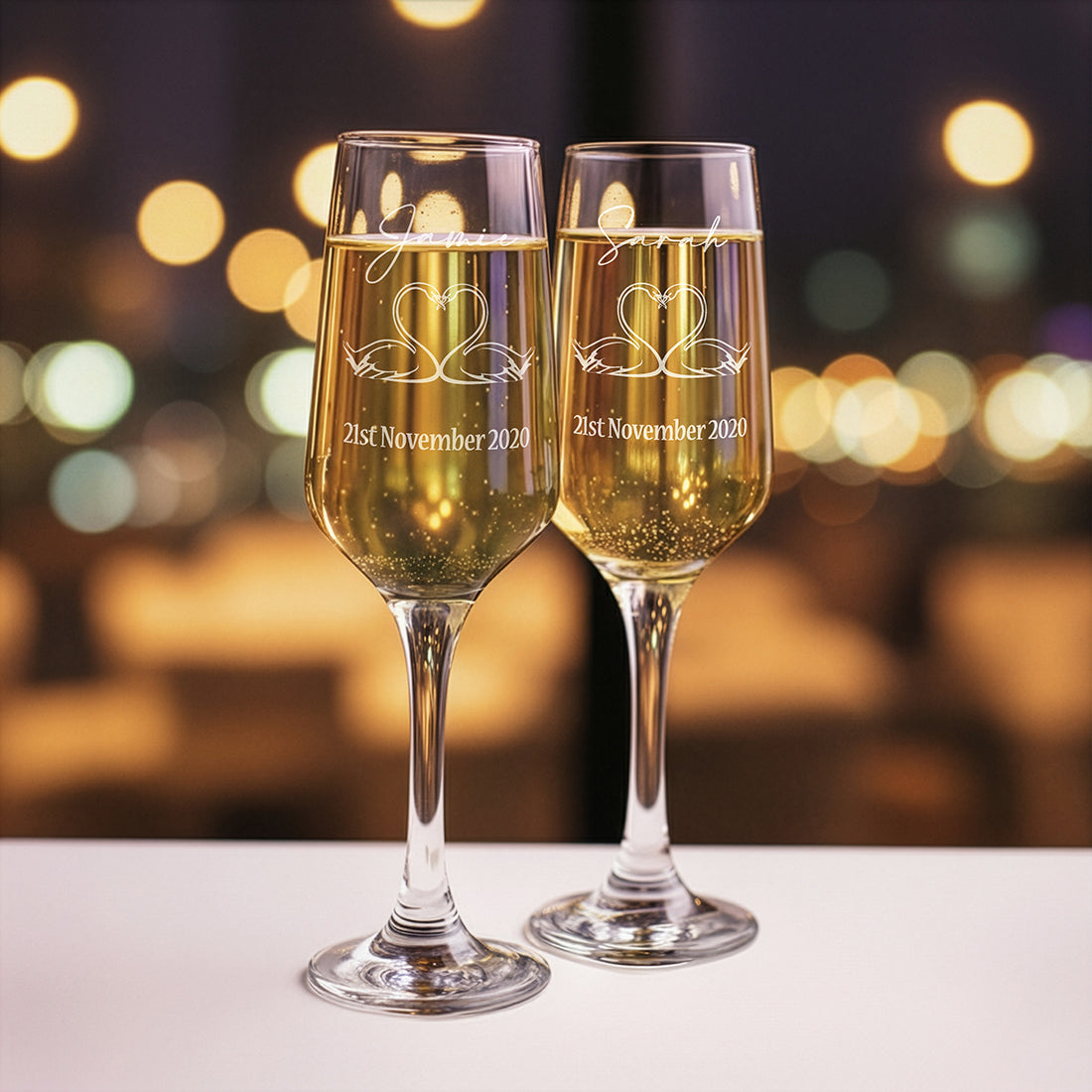 Wedding Anniversary Swans Champagne Flutes and Bottle Butler Gift Set