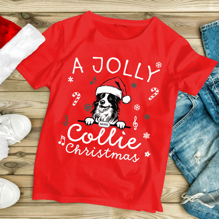 Personalised Jolly Collie Christmas Pet Dog Festive Red T-shirt