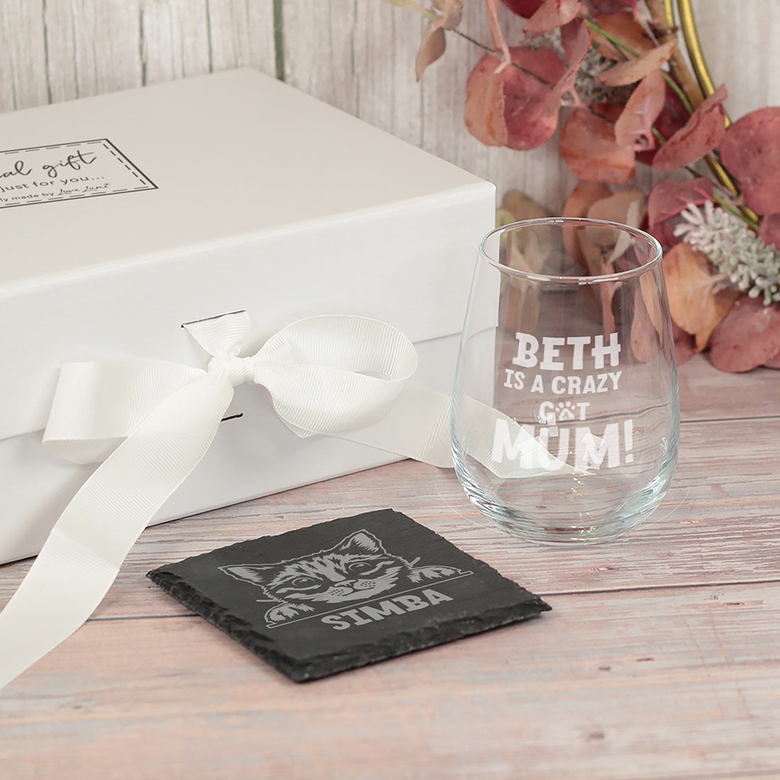 Crazy Cat Mum Engraved Stemless Glass