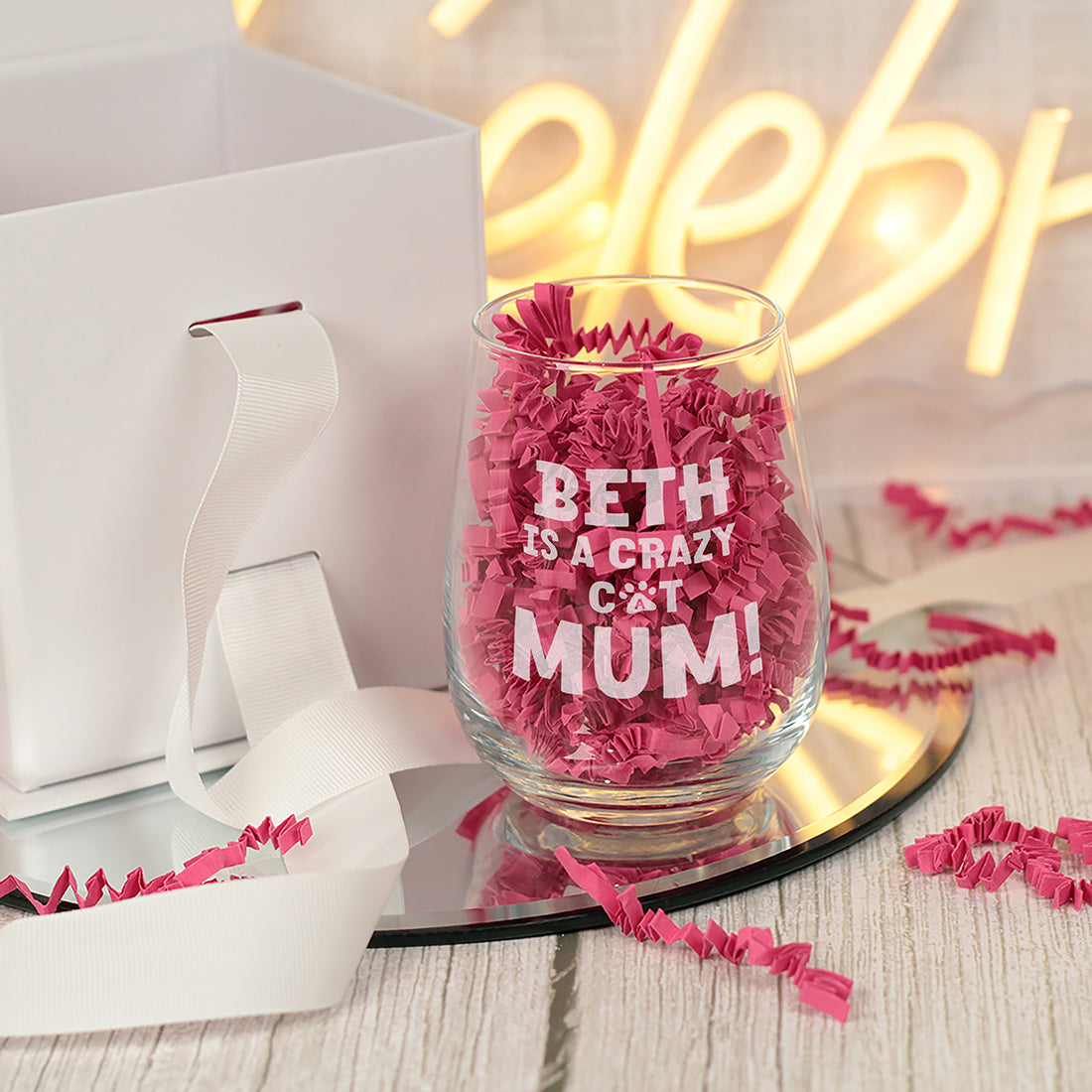 Crazy Cat Mum Engraved Stemless Glass