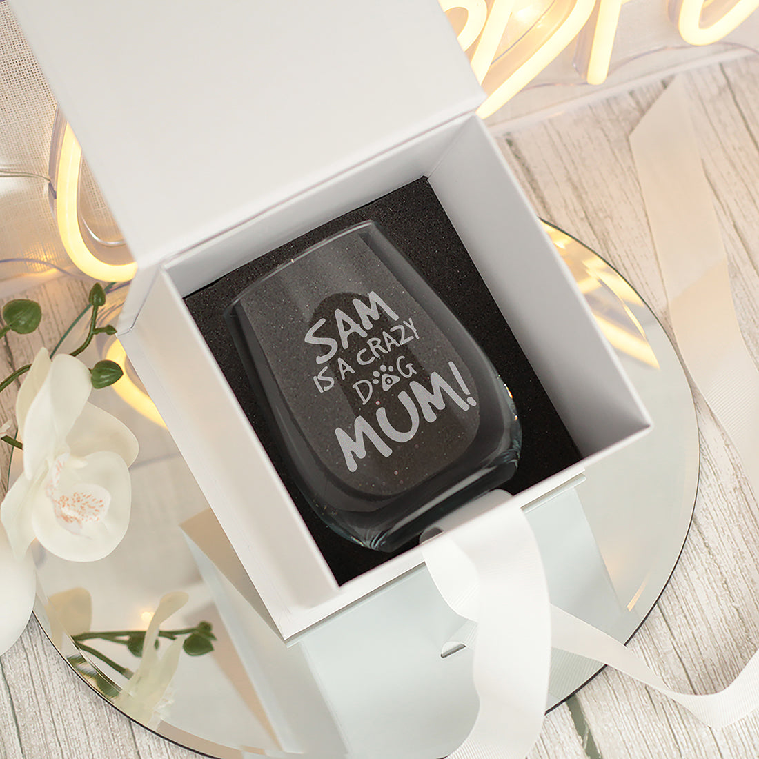 Crazy Dog Mum Engraved Stemless Glass