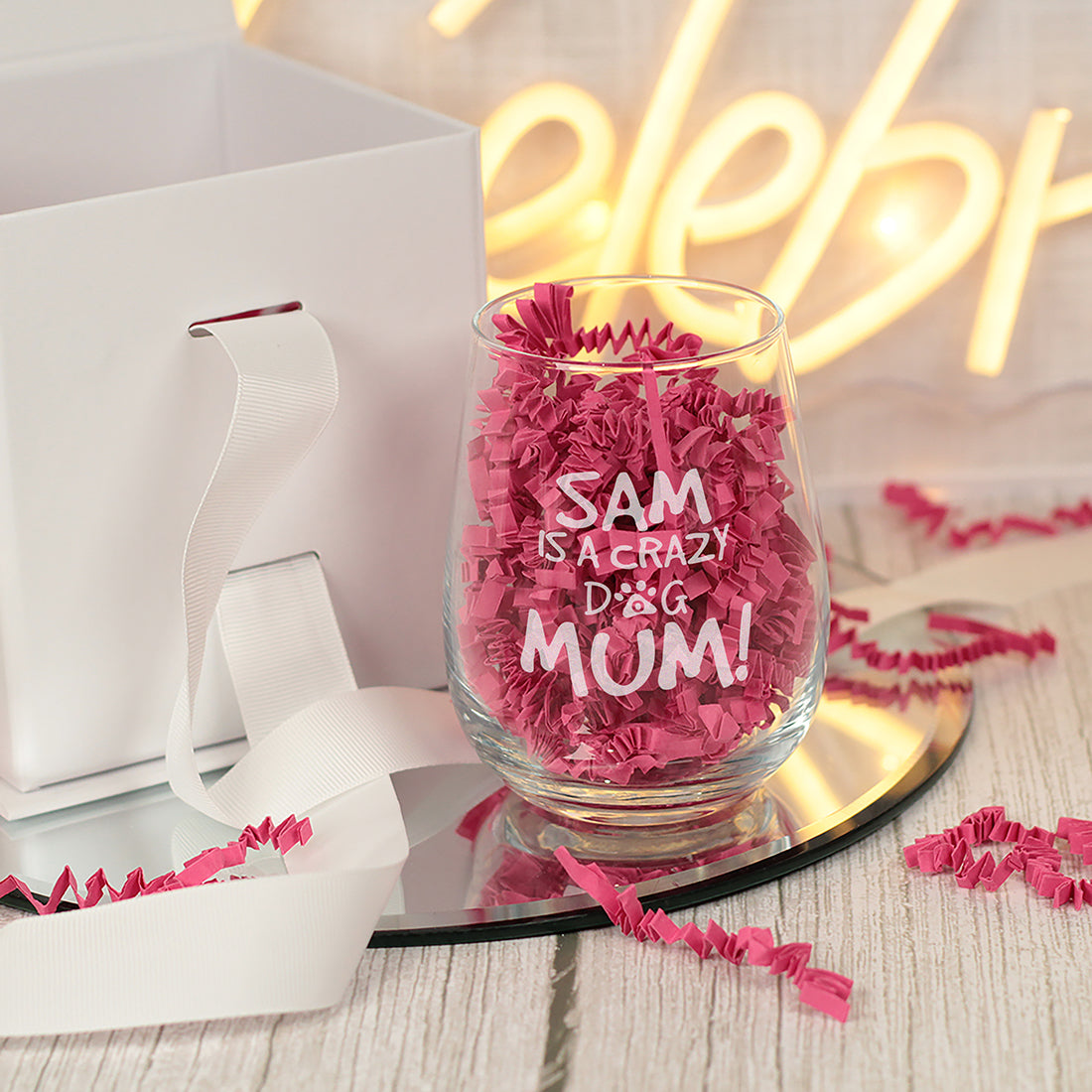 Crazy Dog Mum Engraved Stemless Glass