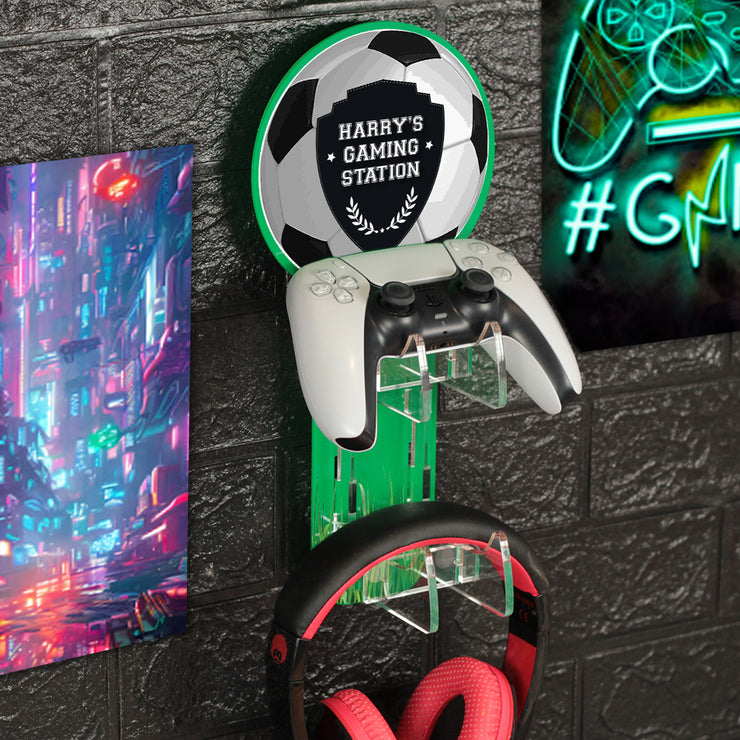 Personalised Wall Mounted Football Controller and Headset Holder Gaming Display