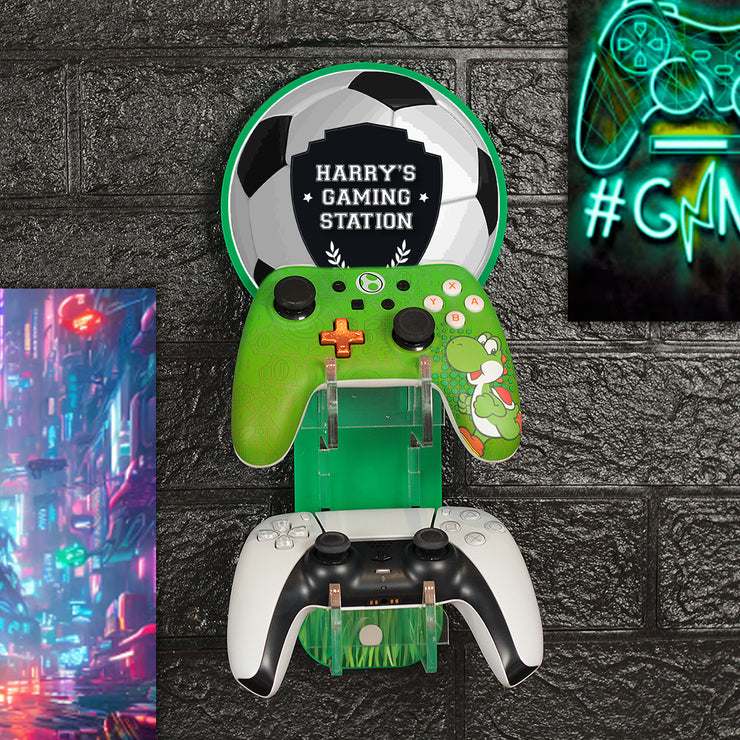 Personalised Wall Mounted Football Controller and Headset Holder Gaming Display-Love Lumi Ltd