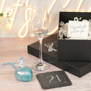 21st Birthday Embellished Diamante Crystal Engraved Prosecco Glass with Birthstone Heart Gift Set