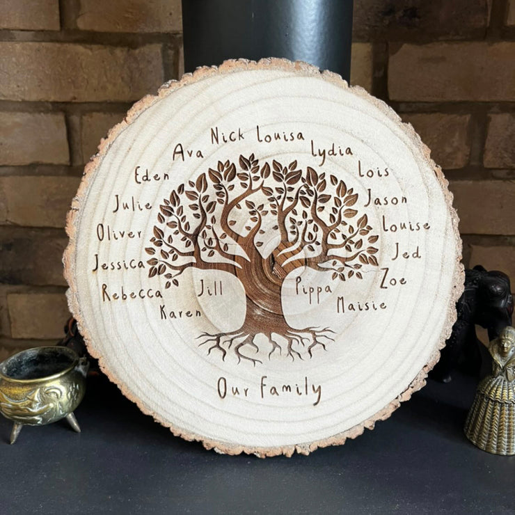 "Family Tree" Log Wood Slice Sign Decoration