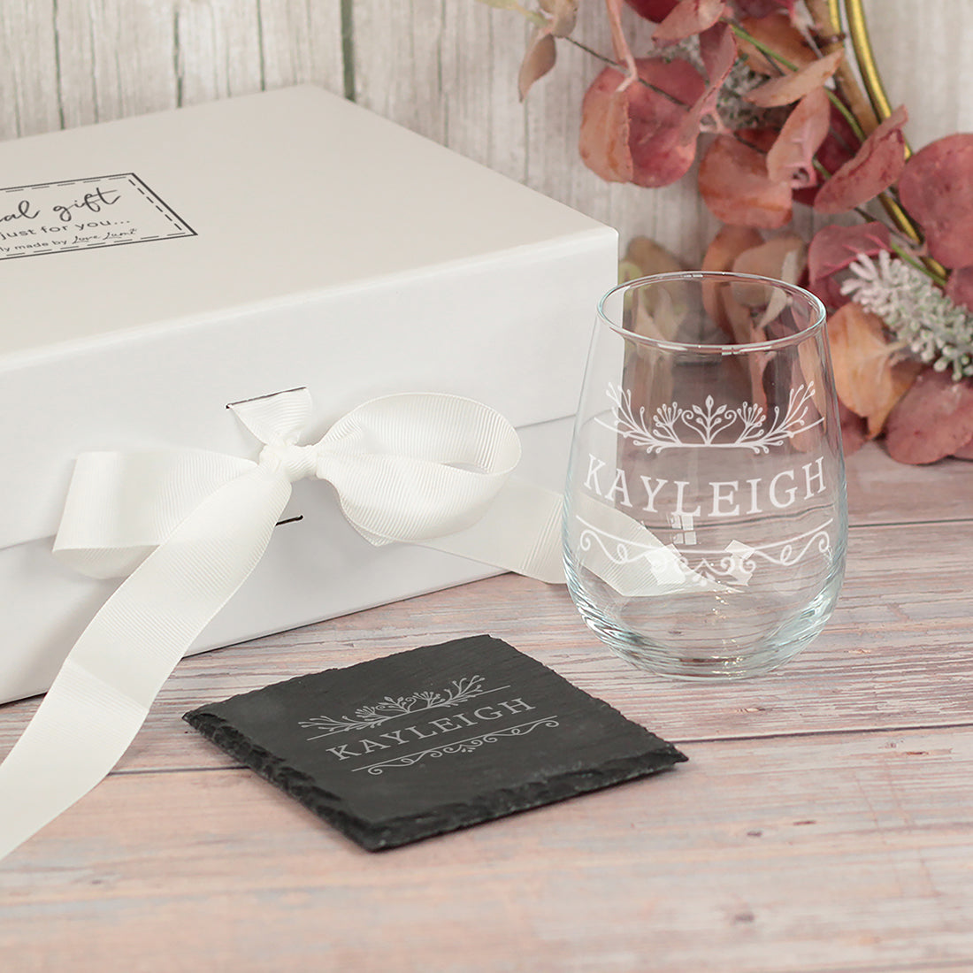 Floral Divide Engraved Stemless Glass
