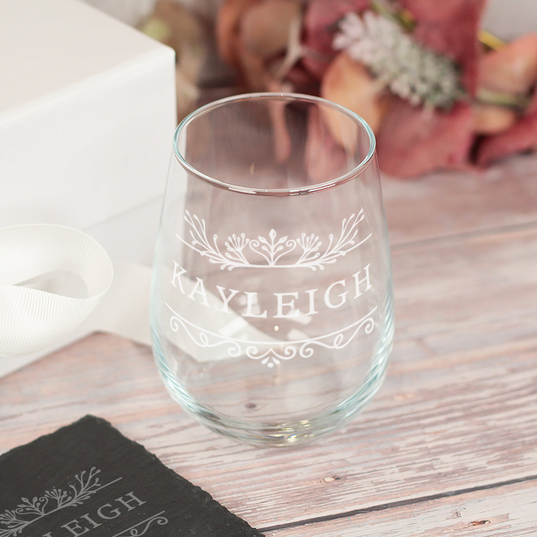 Floral Divide Engraved Stemless Glass