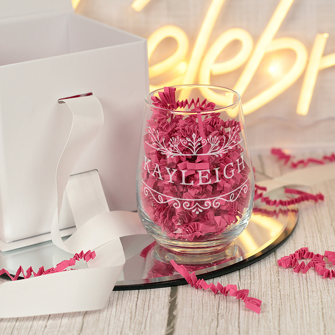 Floral Divide Engraved Stemless Glass