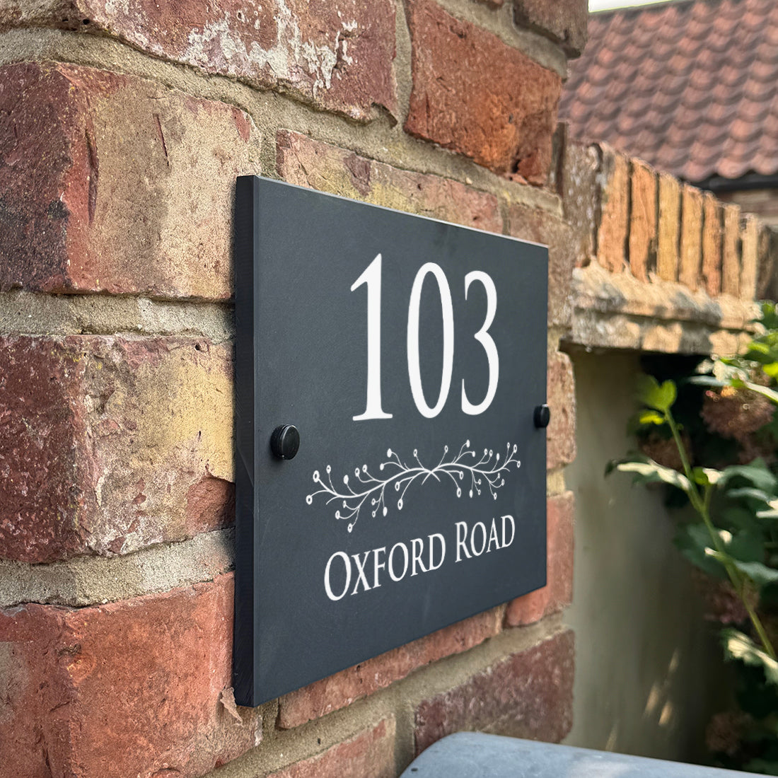 Floral Divide Slate House Number or Name Wall Mounted Sign