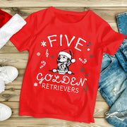 Personalised 'Five Golden Retrievers' Pet Dog Christmas Red T-shirt