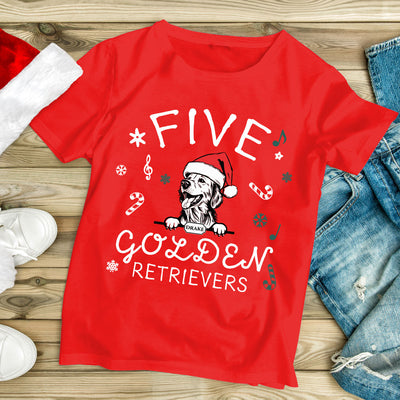 Personalised 'Five Golden Retrievers' Pet Dog Christmas Red T-shirt