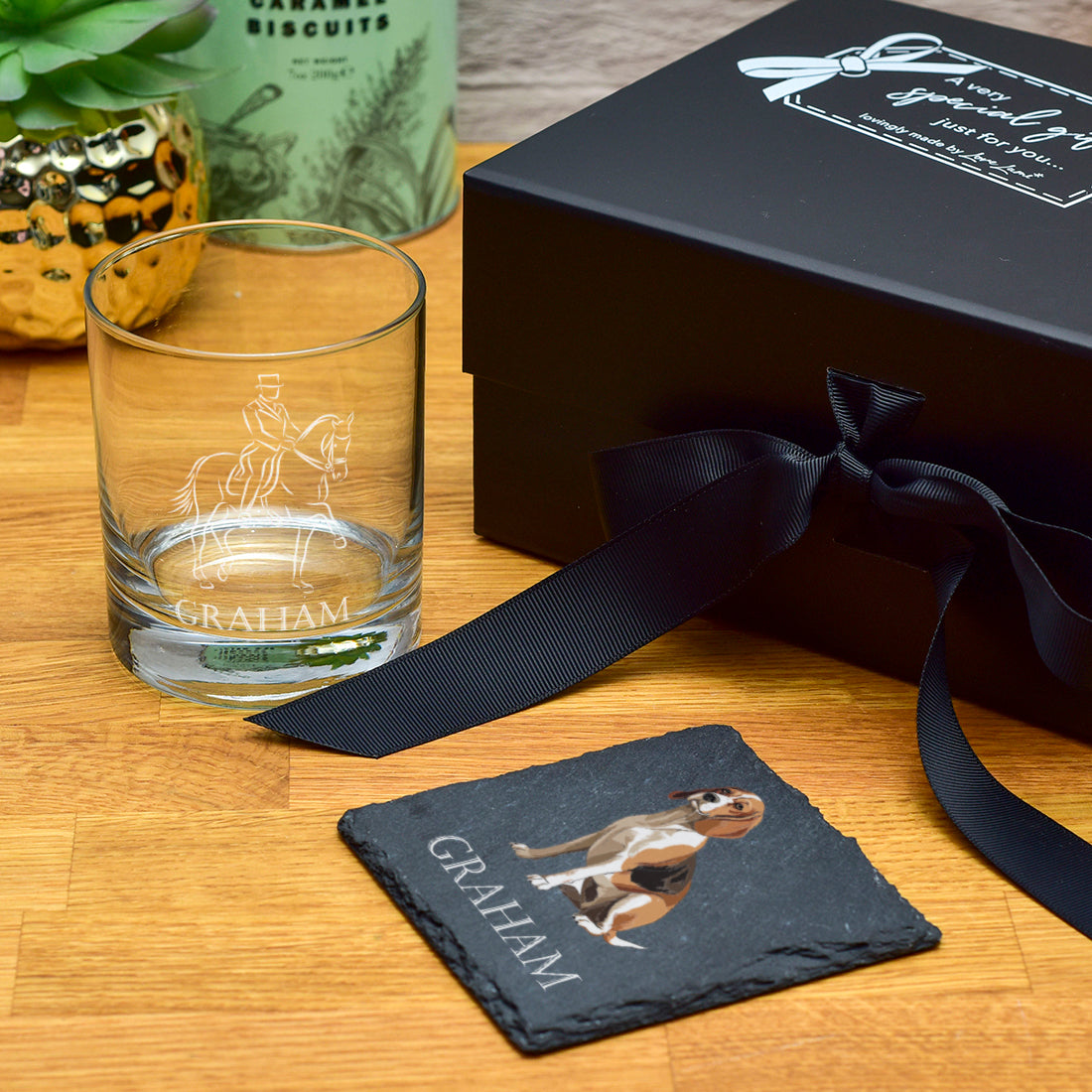 Horse and Hound Hunting Whiskey Glass Tumbler Gift Set