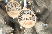 Winter Animal Family 3D Wood and Acrylic Christmas Tree Decoration Bauble