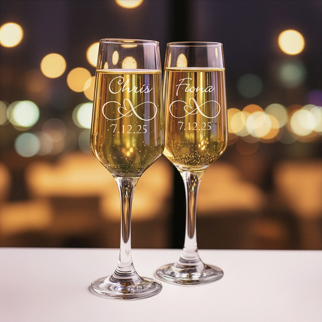 Just Married Infinity Wedding Gift Champagne Flutes and Bottle Butler Gift Set