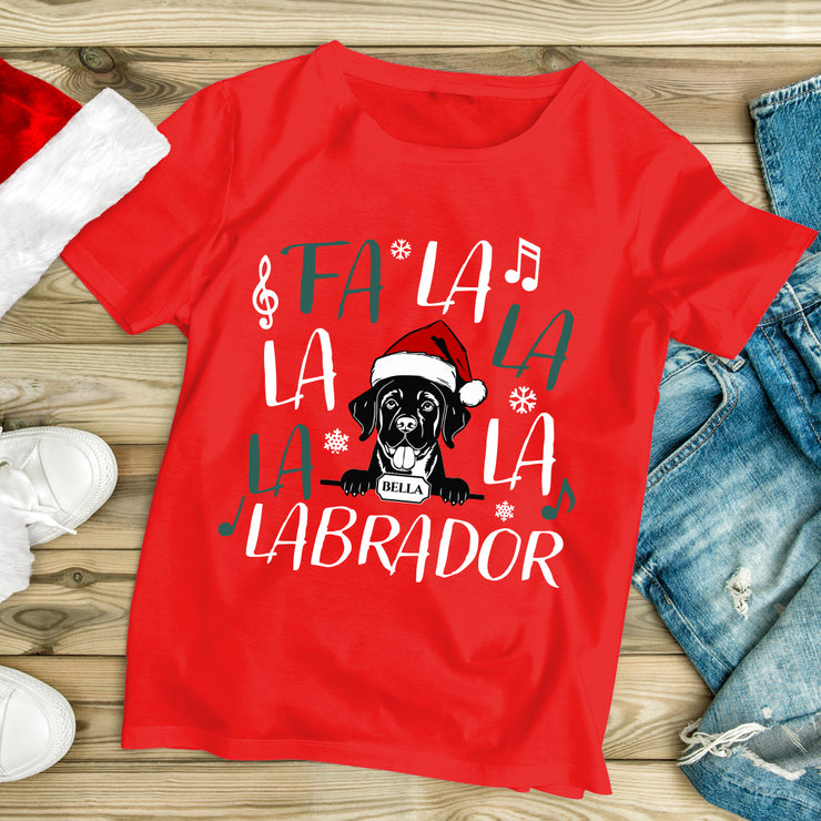 Personalised Fa La La La Labrador Christmas Red T-shirt