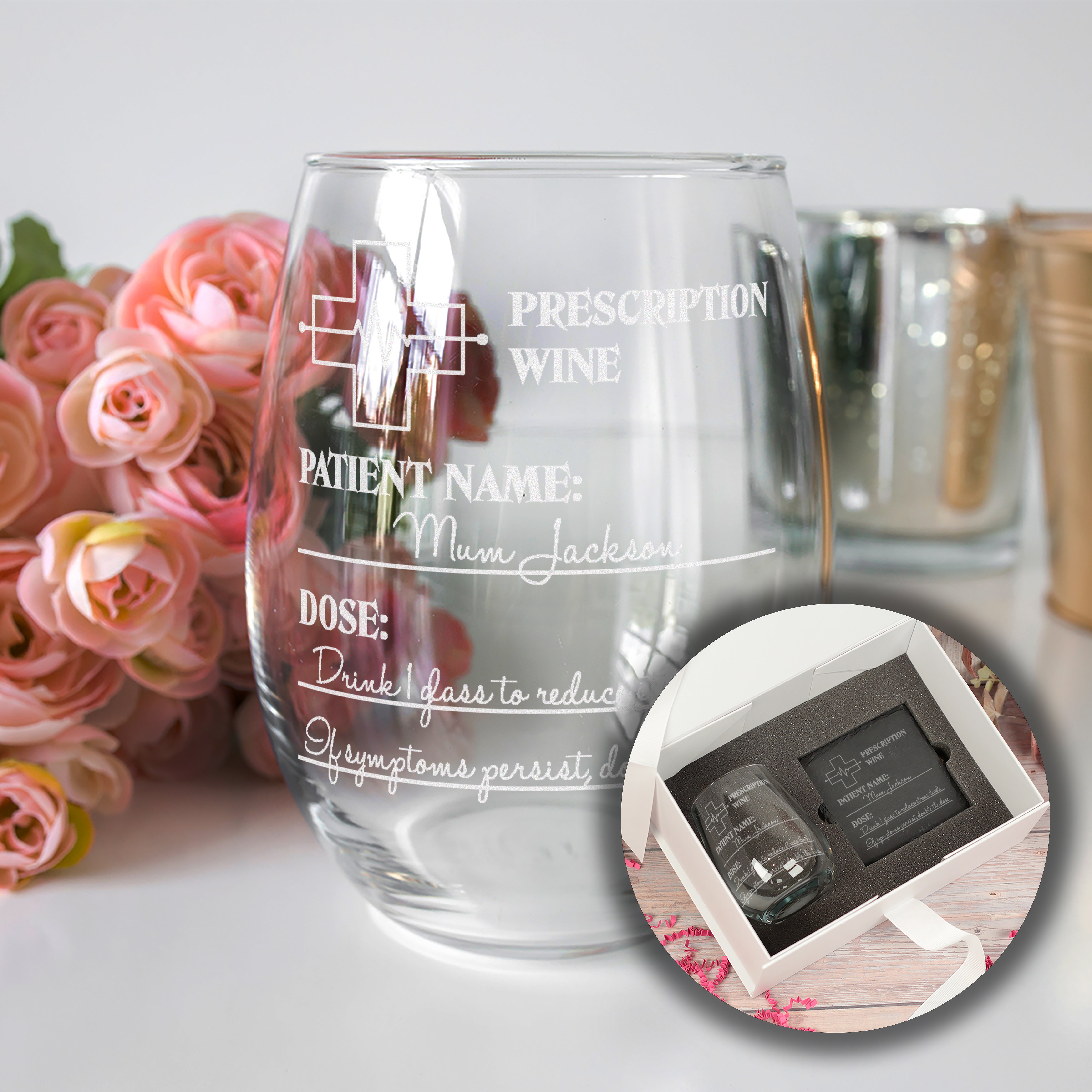 Personalised Prescription Engraved Stemless Glass