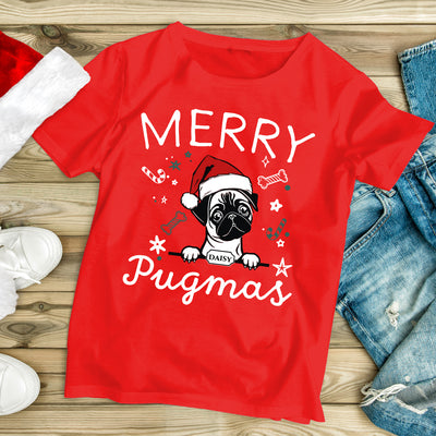 Personalised Merry Pugmas Pet Pug Christmas Red T-shirt