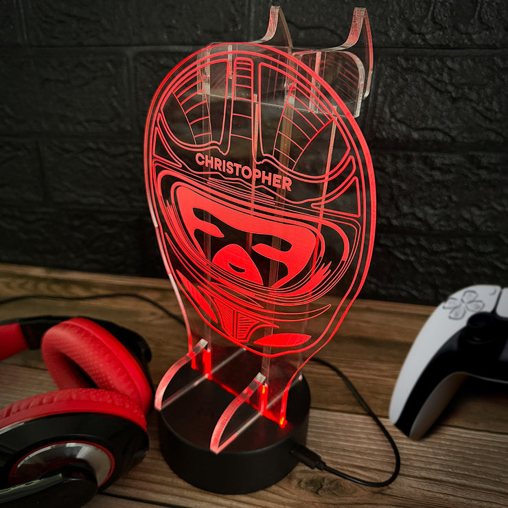 Racing Helmet Neon Light Up Gaming Headphone Stand