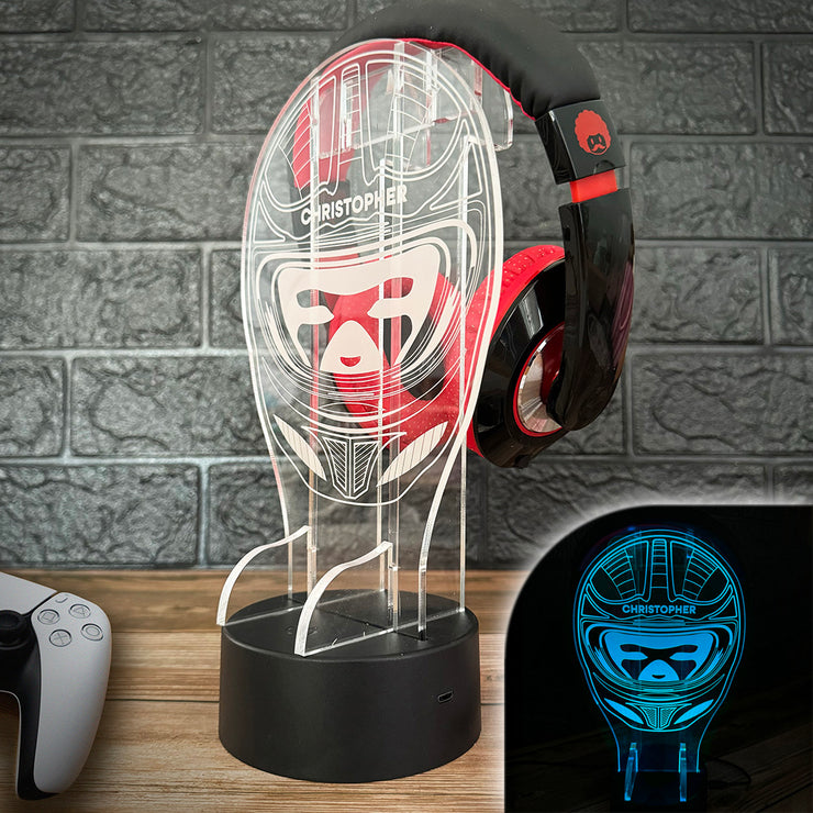 Racing Helmet Neon Light Up Gaming Headphone Stand