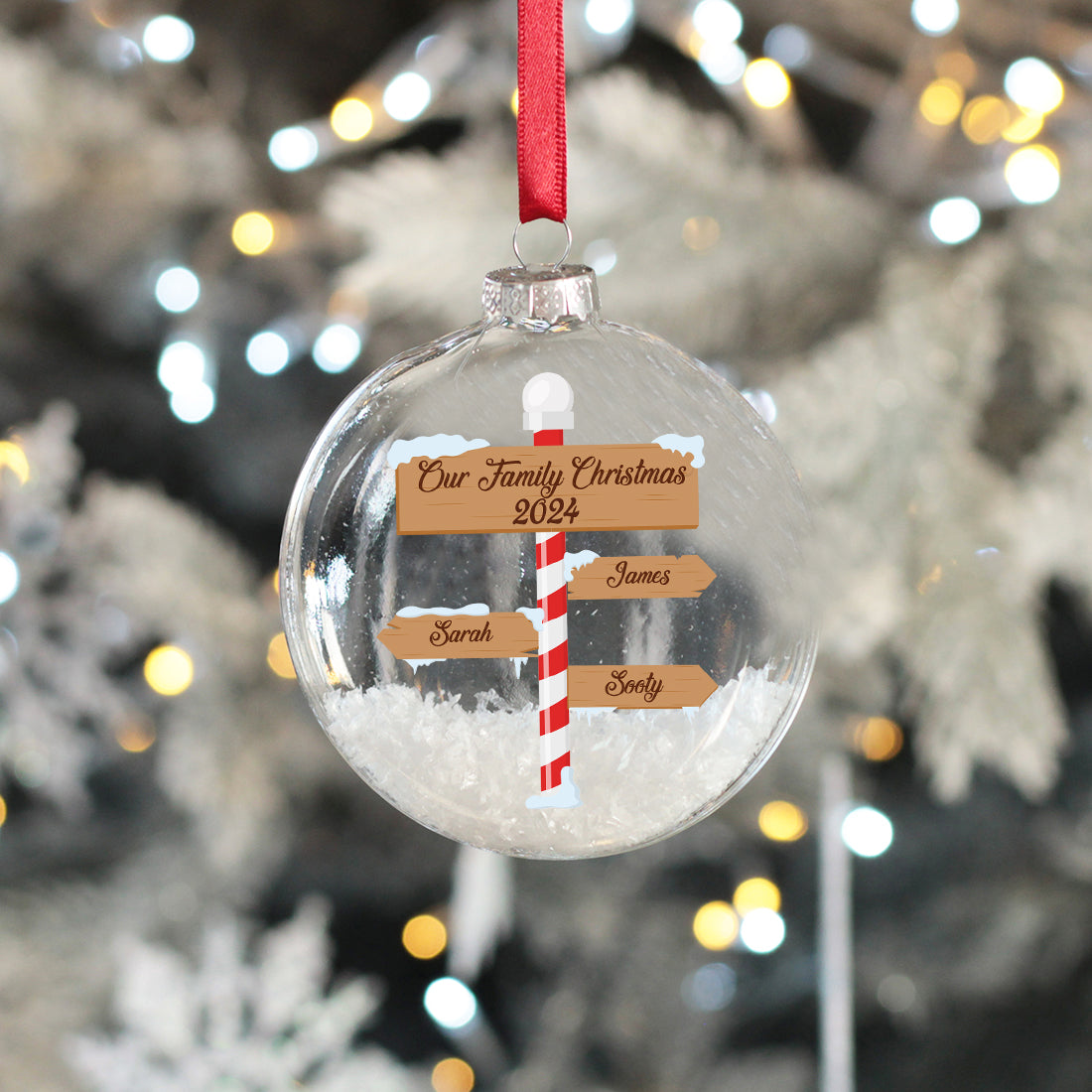 North Pole Signpost Family Christmas Snow Filled Glass Bauble-Love Lumi Ltd