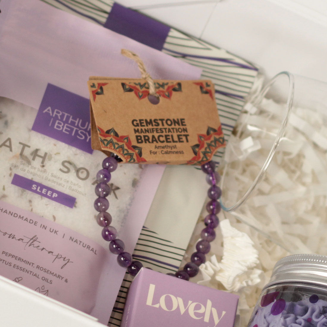 Personalised Stemless Glass Lovely in Lavender Pamper Gift Box
