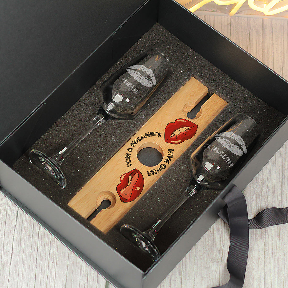 New Home Shag Pad Champagne Flutes and Bottle Butler Gift Set