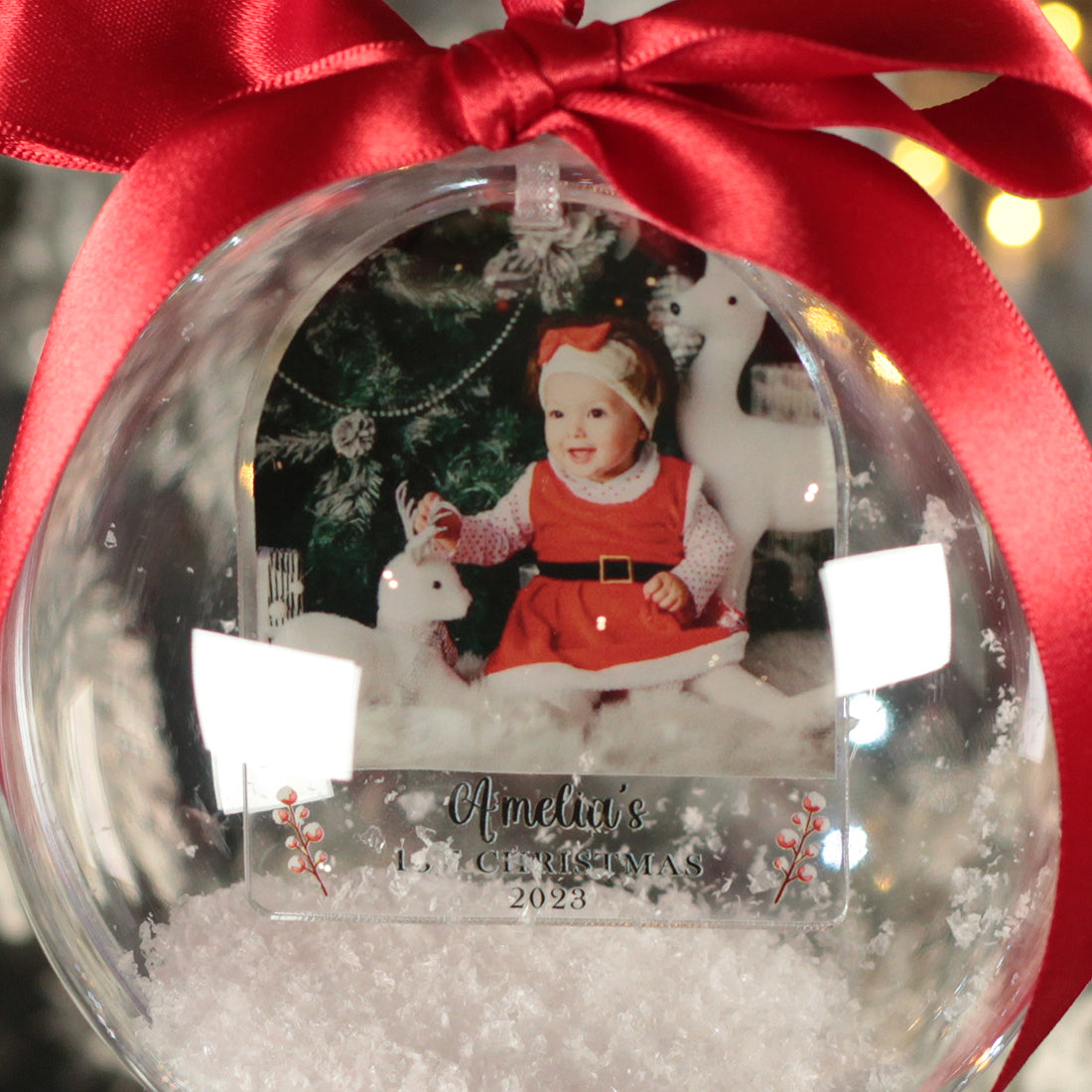 Baby's 1st Christmas Photo Snowy Acrylic Christmas Tree Bauble Decoration-Love Lumi Ltd
