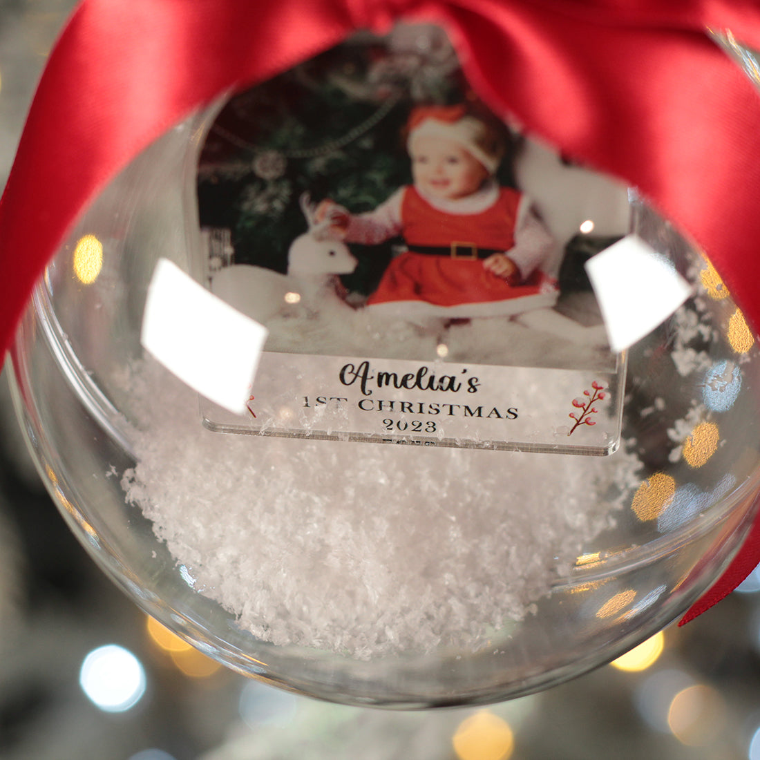 Baby's 1st Christmas Photo Snowy Acrylic Christmas Tree Bauble Decoration-Love Lumi Ltd