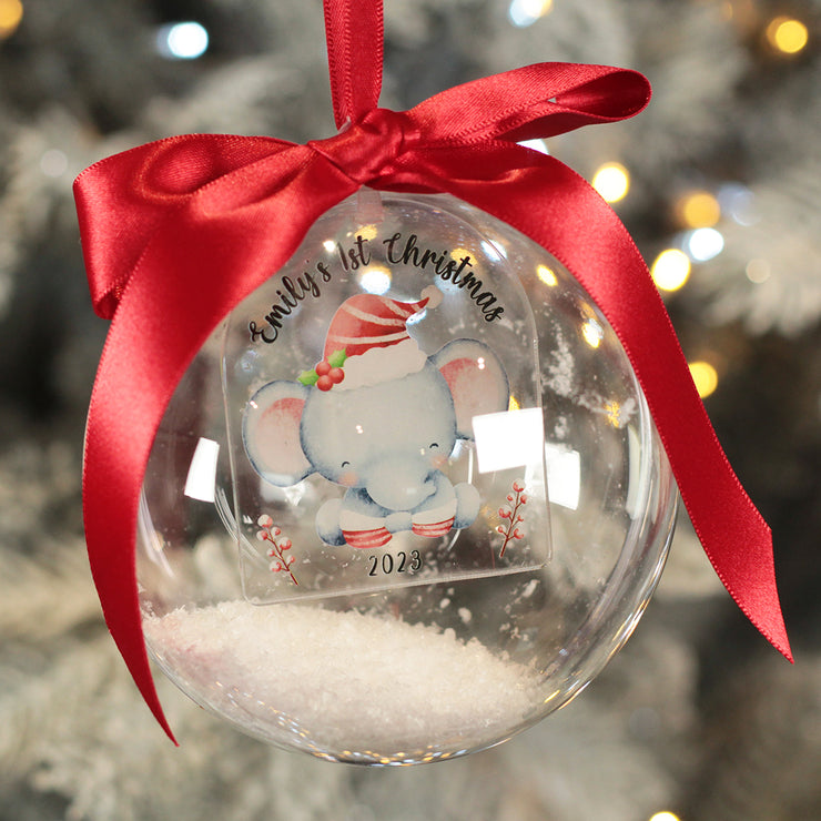 Baby's 1st Christmas Cute Jungle Animal Snowy Acrylic Christmas Tree Bauble Decoration