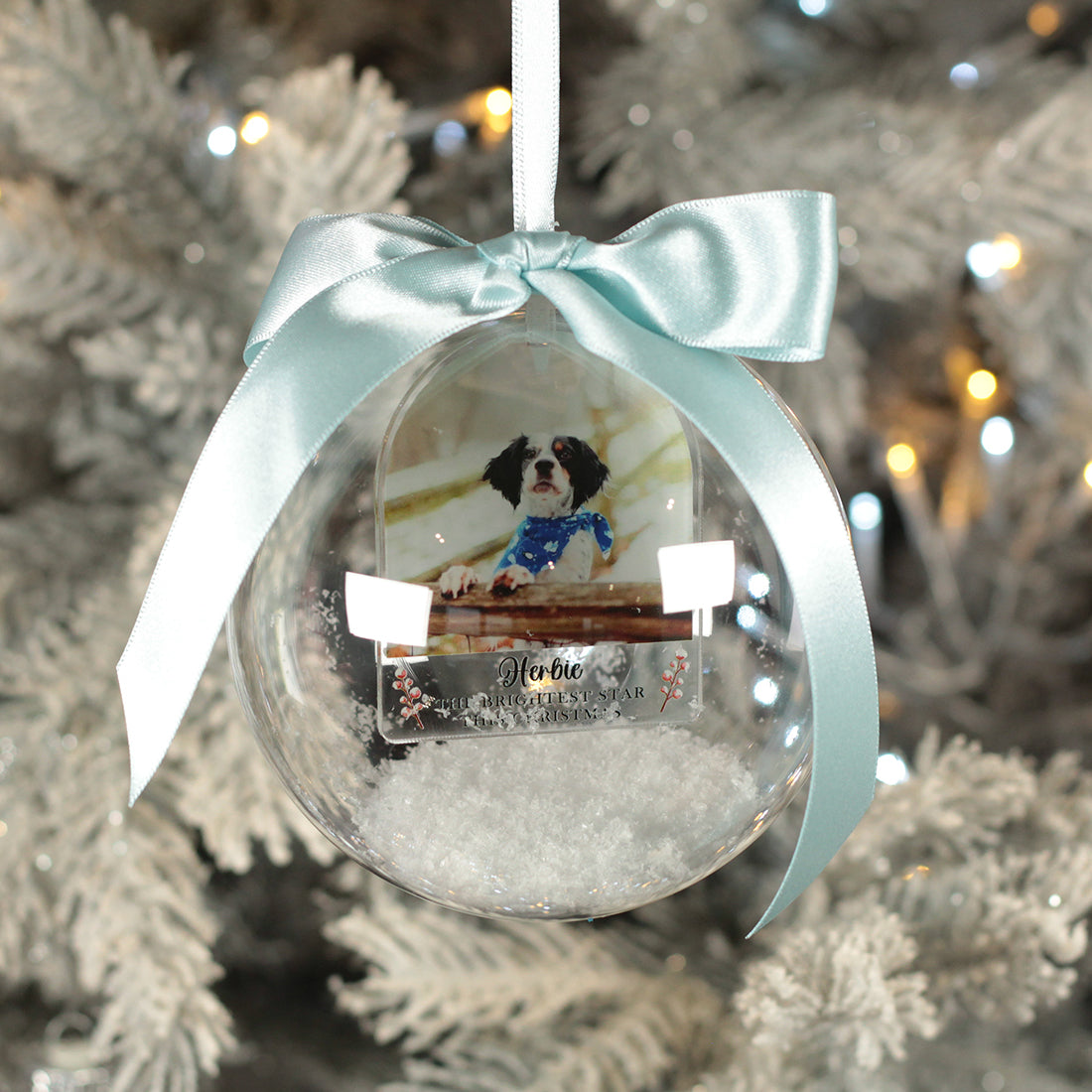 Pet Photo Memorial Photo Snowy Acrylic Christmas Tree Bauble Decoration-Love Lumi Ltd