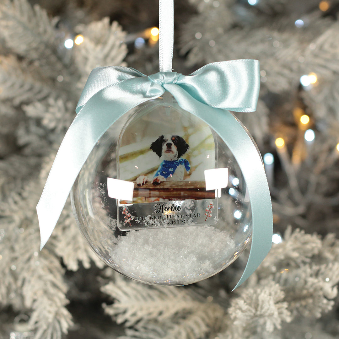 Pet Photo Memorial Photo Snowy Acrylic Christmas Tree Bauble Decoration-Love Lumi Ltd