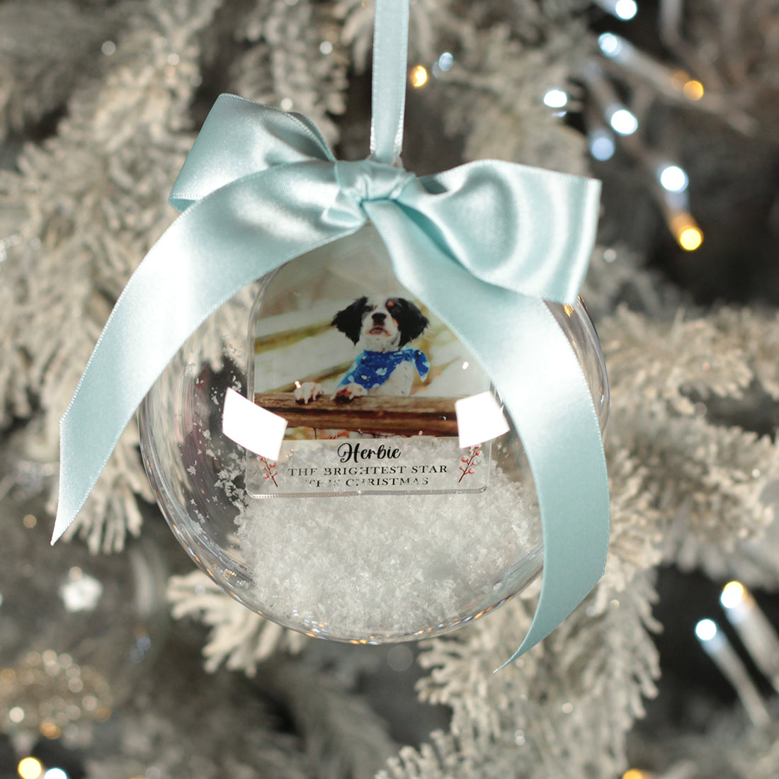 Pet Photo Memorial Photo Snowy Acrylic Christmas Tree Bauble Decoration-Love Lumi Ltd