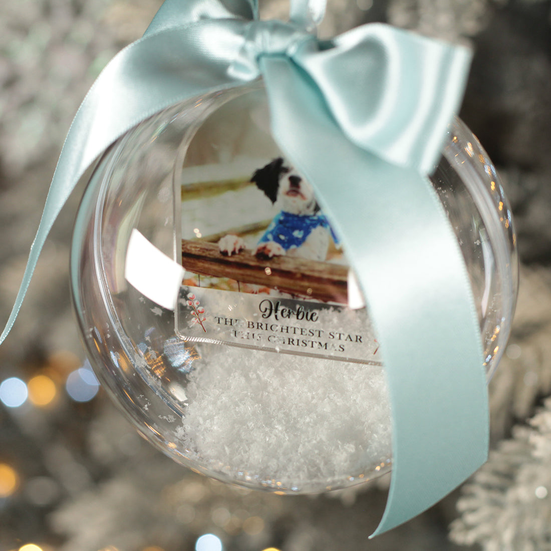 Pet Photo Memorial Photo Snowy Acrylic Christmas Tree Bauble Decoration-Love Lumi Ltd