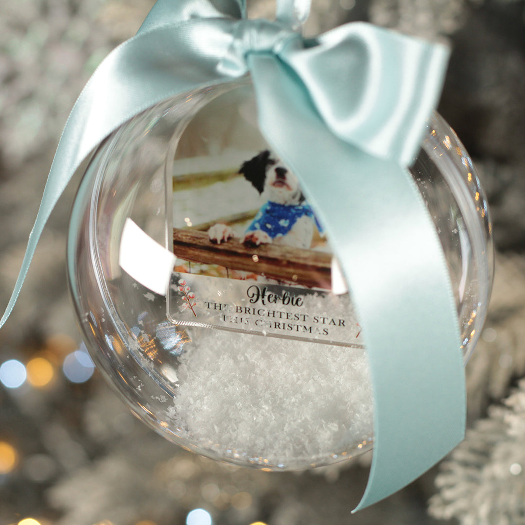 Pet Photo Memorial Photo Snowy Acrylic Christmas Tree Bauble Decoration-Love Lumi Ltd