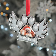 Pet Paw Print Memorial Photo Angel Wings Frost and Mirror 3D Christmas Decoration