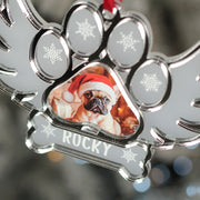 Pet Paw Print Memorial Photo Angel Wings Frost and Mirror 3D Christmas Decoration