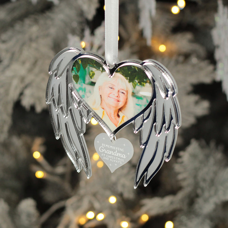 Memorial Photo Angel Wings Frost and Mirror 3D Christmas Tree Decoration-Love Lumi Ltd