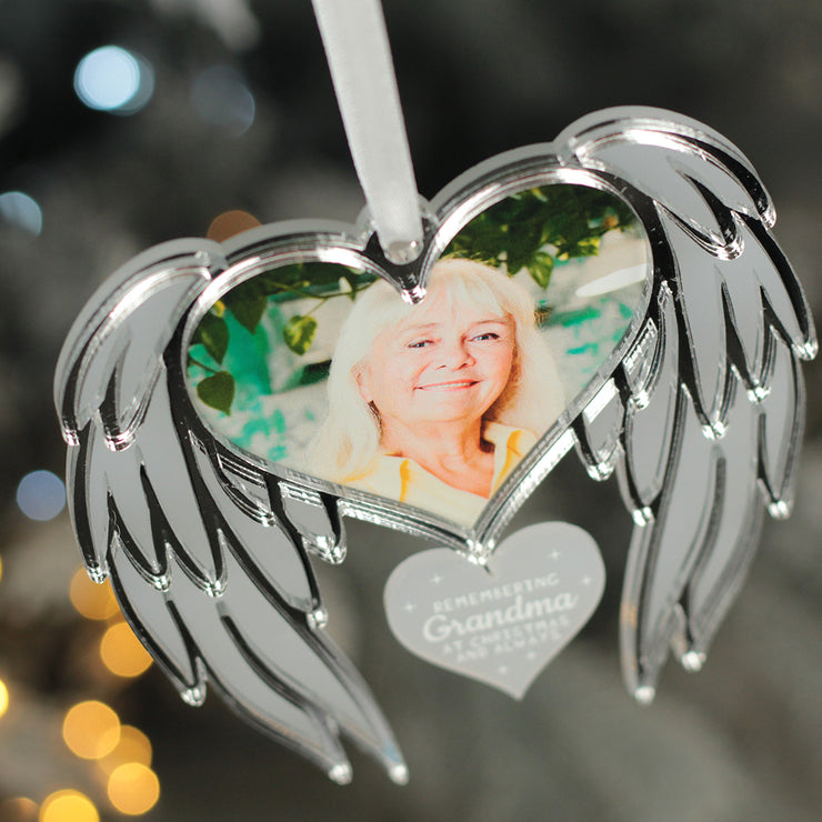 Memorial Photo Angel Wings Frost and Mirror 3D Christmas Tree Decoration-Love Lumi Ltd