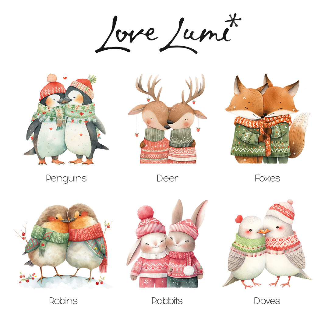 Christmas Animal Couple Snow filled Glass Bauble-Love Lumi Ltd