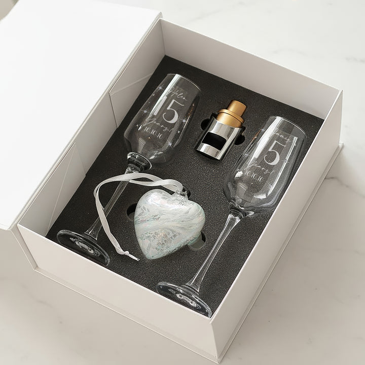 Pair of Crystal 15 Year Wedding Anniversary Diamante Embellished Glass Flutes