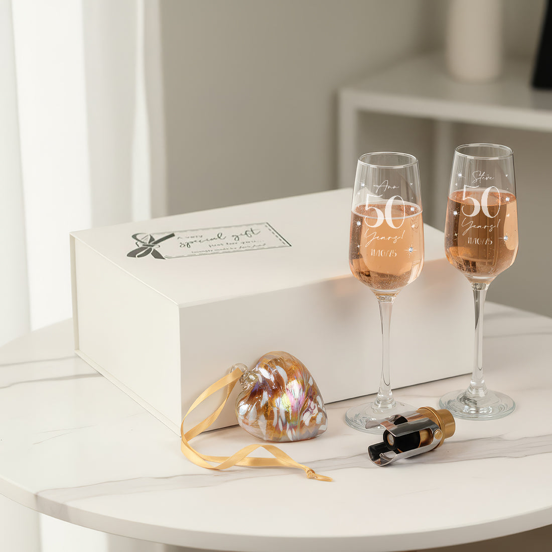 Pair of Any Year Wedding Anniversary Diamante Embellished Champagne Flutes