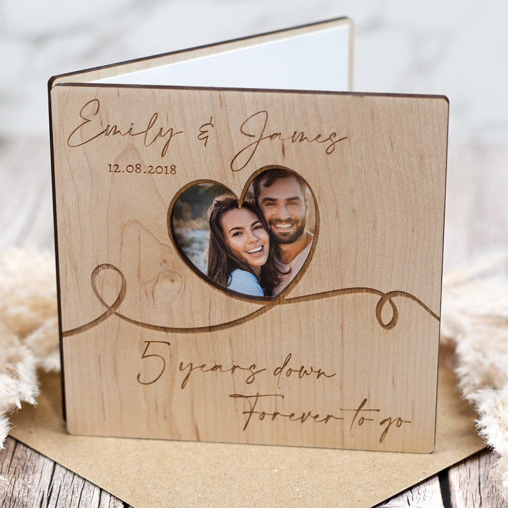 Wooden Engraved Wedding Anniversary Photo Greetings Card-Love Lumi Ltd