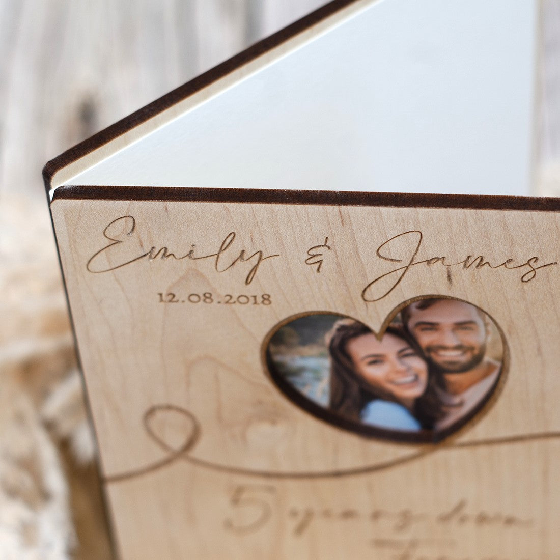 Wooden Engraved Wedding Anniversary Photo Greetings Card-Love Lumi Ltd