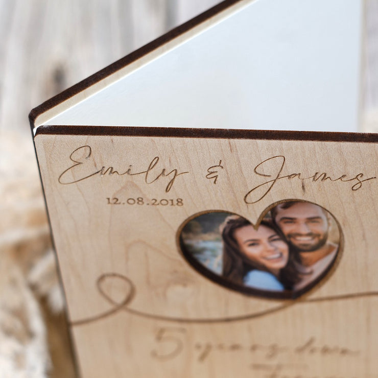 Wooden Engraved Wedding Anniversary Photo Greetings Card