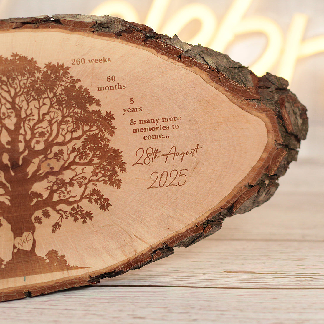 5th Wedding Anniversary Timeline Log Wood Slice Sign Decoration